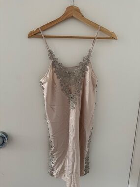 Flora Nikrooz Rose Blush Satin Slip with Silver Lace